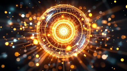 Fototapete - Dynamic glowing sphere with radiating energy and light bursts in motion