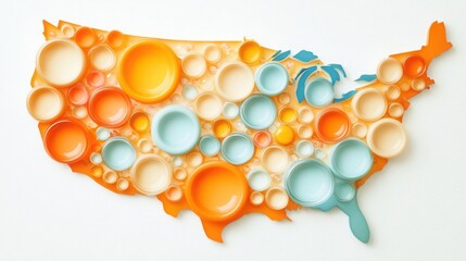 Poster - Detailed and colorful map of the united states in a bubble style pastel design for creative art projects