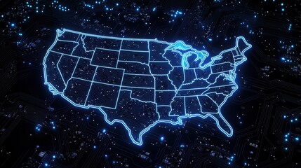 Poster - Circuit board with an intricate map of the united states showcasing electronic components in artistic arrangement