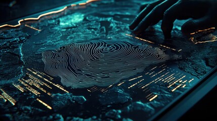Poster - Close-up of a fingerprint on a table signifying digital connectivity and cloud computing coverage in modern technology