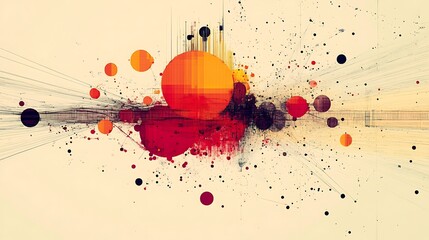 Aufkleber - vibrant abstract artwork with explosion of red, orange, beige circles line Dynamic energetic.