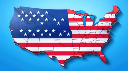 Poster - Flat minimal poster featuring the united states silhouette with the american flag integrated for patriotic theme