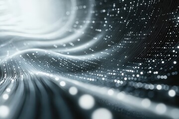 Poster - Exploring the vast depths of a futuristic abstract landscape filled with shimmering light particles, An abstract concept of traveling through a futuristic and hi-tech digital matrix seamless ing