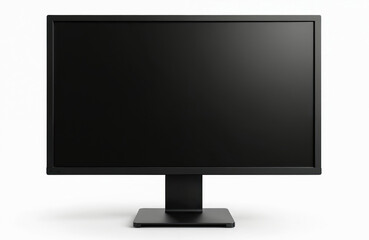Poster - Generic black computer monitor with blank screen on white background. Flat screen display on stand. Modern design for work, gaming, watching movies, online video streaming, web design, digital art,