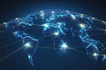 Poster - Global network of connections and data processing illustrates modern digital communication at night, network of connections and data processing over globe