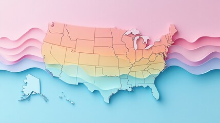 Poster - Softly colored map of the united states in pastel shades offering a subtle yet engaging decorative appeal