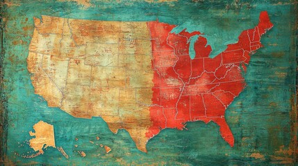 Poster - Artistic representation of the united states painted on a wall in vibrant retro pop art style for modern spaces