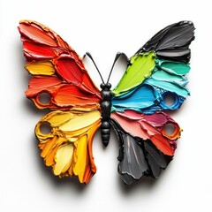 Poster - A vividly painted butterfly features warm hues on one side and cooler hues on the other in high detail.