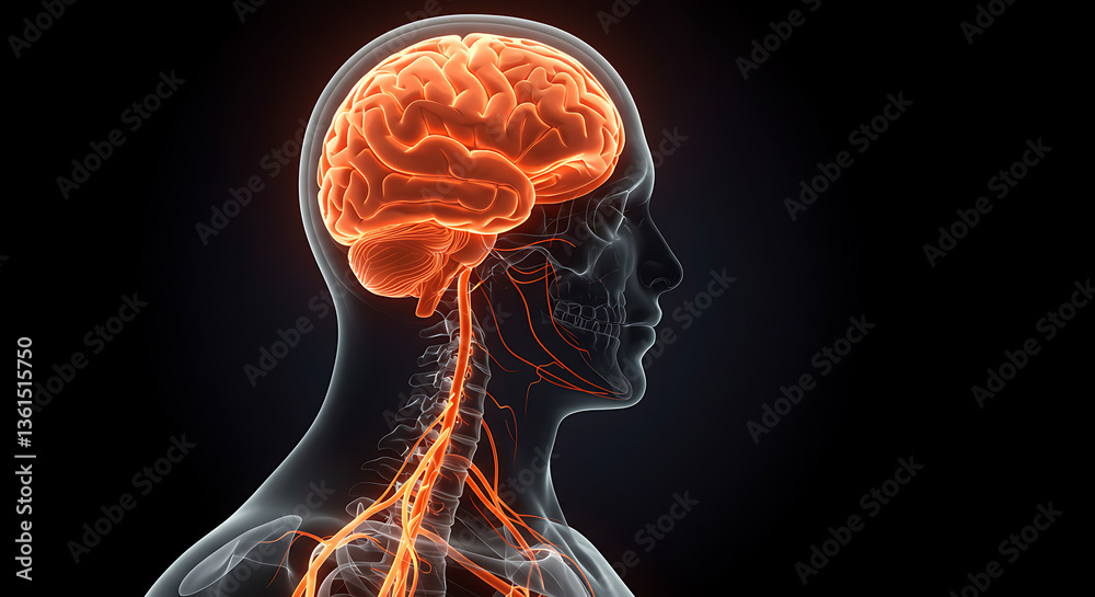 Human Brain Anatomy Illustration Showing Nervous System Connections in ...