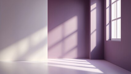 Poster - Light and shadow play in a minimalistic purple room with large windows during the afternoon