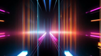 Poster - Digital Tunnel of Light: An abstract digital rendering, featuring a symmetrical tunnel of radiant lines in vibrant colors, suggesting depth and futuristic design.