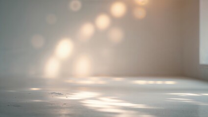 Poster - soft sunlight creates warm reflections on a smooth, bare floor in an empty room during early morning