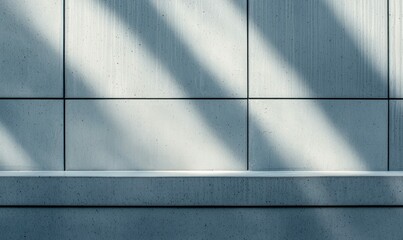 Poster - Sunlight creates a dramatic play of light and shadow on a modern concrete tiled wall.