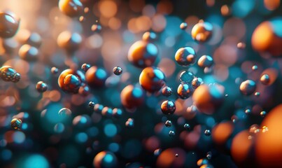 Poster - A mesmerizing abstract display of teal and copper spheres floating in space, creating a bokeh effect.