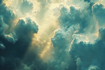 Poster - Timelapse of clouds with rays of sunlight illuminating the sky over a serene landscape, Timelapse footage of clouds with rays of sunlight in the sky
