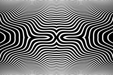 Wall Mural - abstract symmetrical wavy lines pattern. black and white textured background.