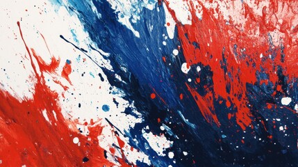 Leinwandbilder - Bold and energetic abstract background with red, white, and blue paint splashes expressing national pride and democracy