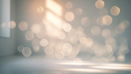 Poster - Soft, glowing bokeh effect with natural light streaming through a window in a serene indoor space