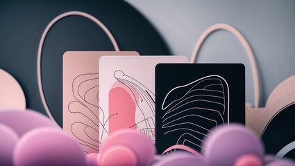 Poster - Abstract design composition featuring colorful shapes and line art in a modern setting