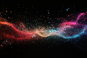 Poster - Data processing visualization with vibrant colors and abstract patterns against dark background, data processing on black background