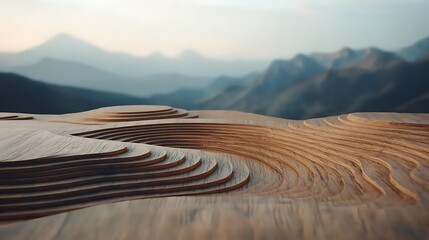 Poster - Wood surface mimicking terraced mountain landscape