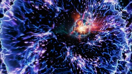 Wall Mural - dynamic video of a cosmic explosion with a tunnel effect. the camera angle is a first-person perspec