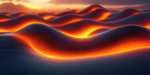 Poster - Warm abstract fractal flame art with fiery orange, red, and yellow light creating a dynamic energy wave and glowing explosion design