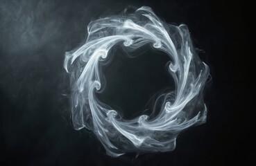 Poster - Abstract swirling smoke pattern on dark background. Circular form of flowing steam, mist or fog, illustration design. Creative digital art with dynamic wavy shapes for poster, wallpaper, design.