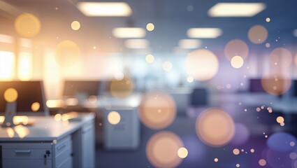 Poster - Bright and modern office interior with blurred lights creating a soft ambiance during daytime