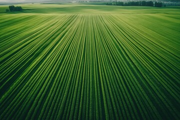 Leinwandbilder - Endless rows of green crops stretch across the landscape under soft lighting in a serene natural setting Generative AI