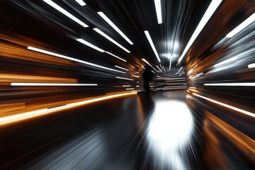 Poster - Experience a surreal hyper jump through a space tunnel with vibrant light trails, Abstract flight in space hyperjump