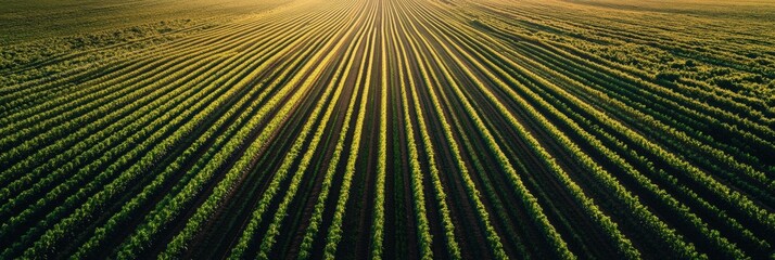 Aufkleber - Endless green crop rows extend into the horizon under soft lighting creating a harmonious landscape Generative AI