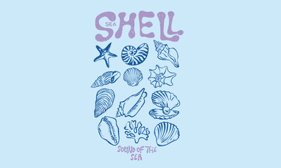 Wall Mural - Beach modern abstract art. Sound of the sea. Seashell vintage artwork. Summer vibes artwork. Seashell line drawing. 