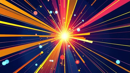Poster - A bright light with many colorful dots. The light is orange and blue. The dots are in different colors
