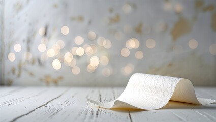 Poster - soft textured paper resting on a weathered wooden surface with a dreamy bokeh background