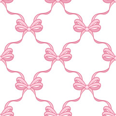 Poster - Pastel pink bow pattern, seamless repeating cute ribbon repeat tile