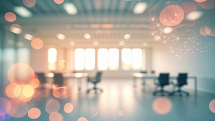 Poster - Bright and modern office interior with large windows and a soft bokeh effect