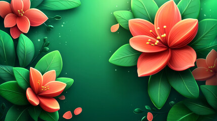 Wall Mural - colorful flowers and foliage on green background
