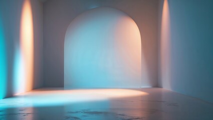 Poster - indoor space with softly lit walls, showcasing unique architectural features and atmospheric lightin