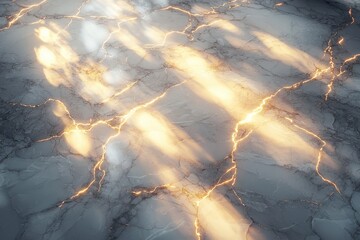 Poster - Light reflects on cracked marble floor displaying intricate patterns and textures in a dramatic setting