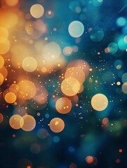 Wall Mural - Abstract Golden Bokeh Lights Background with Dark Blue Tones Design