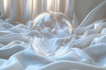 Leinwandbilder - Crystal sphere resting on soft white fabric with natural light illuminating the scene