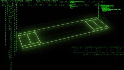Poster - Green text animation resembling data processing over digital grid on black background