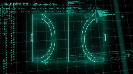 Poster - Glowing animation of basketball court lines on dark abstract background