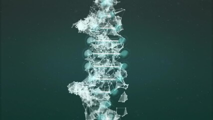 Poster - animation of dna strand with geometric shapes on dark green background