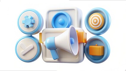 Poster - Clean 3D Render of Icons Featuring Sound and Notification Elements