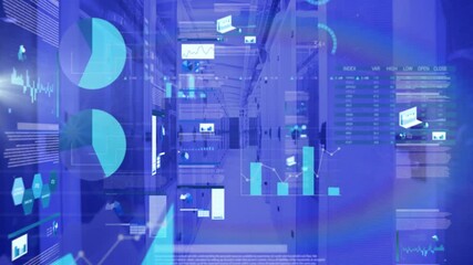 Poster - Animation of digital graphs and data analytics overlaying server room environment