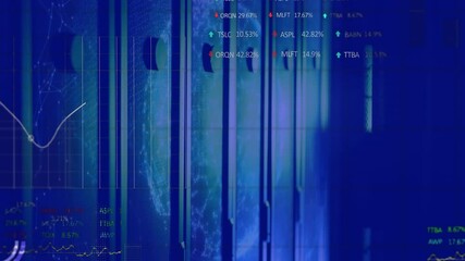 Poster - displaying digital data and stock market trends, server racks in blue tones