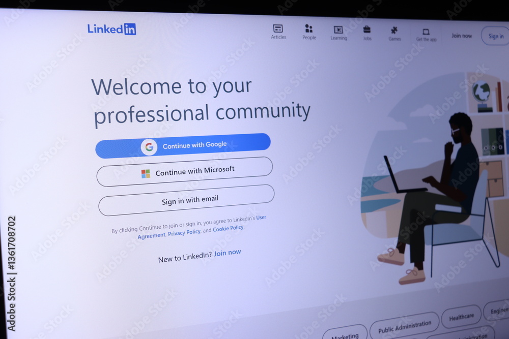 Linkedin sign-in page with login options displayed on computer screen ...