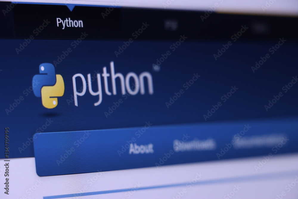 Python programming language website interface with navigation menu